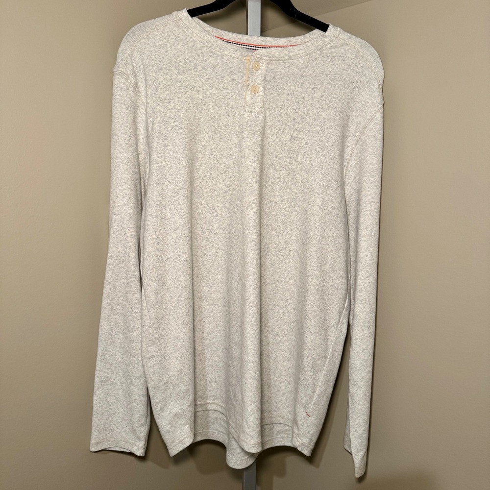 The Normal Brand Mens Long Sleeve Henley Shirt Heathered Oatmeal Gray Size L